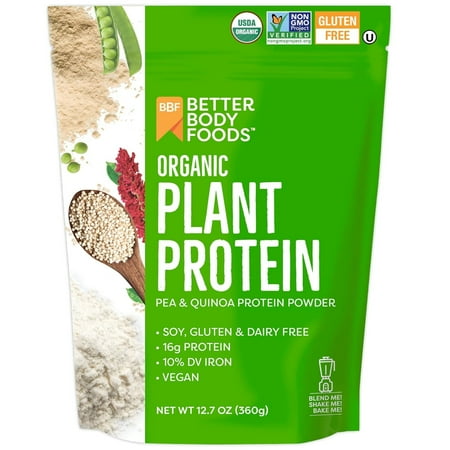 BetterBody Foods Organic Plant Based Protein Powder, 16g of Protein 24% DV, Vegan, 12.7 oz