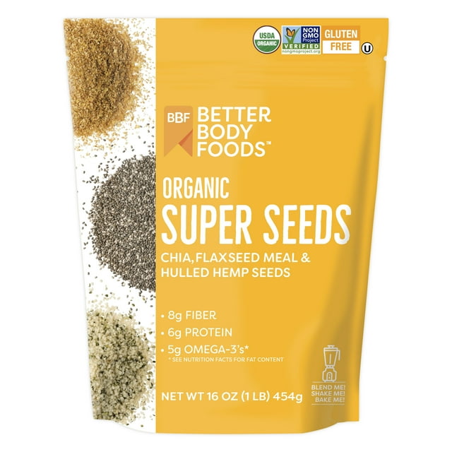 BetterBody Foods Organic Super Seeds, Chia Seeds, Flaxseed Meal, & Hemp Seeds, 16 oz