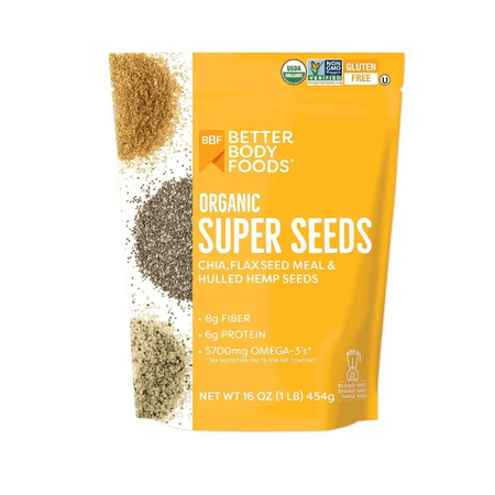 BetterBody Foods Organic Super Seeds, Chia Seeds, Flaxseed Meal, & Hemp Seeds, 16 oz