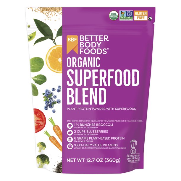 BetterBody Foods Organic Superfood Blend, Plant Protein Powder, 12.7 oz