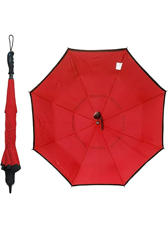BetterBrella Innovative Wind Proof Reverse Open/Close 41.5" Wide Umbrella, Red