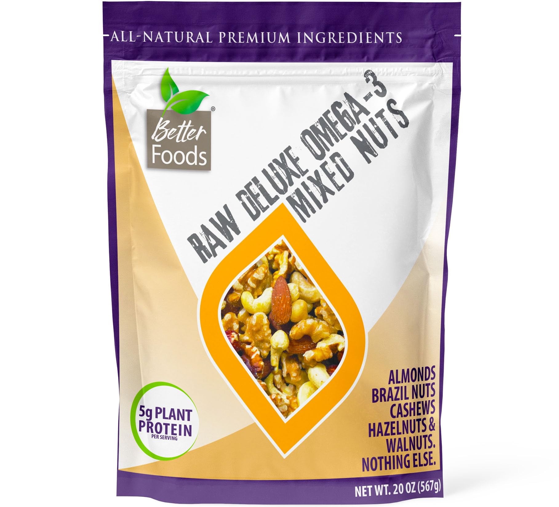 BetterFoods Raw Unsalted Deluxe AIF4 Omega3 Mixed Nuts Walnuts