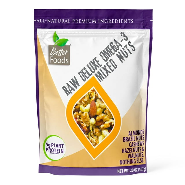 BetterFoods Raw Unsalted Deluxe AIF4 Omega3 Mixed Nuts Walnuts