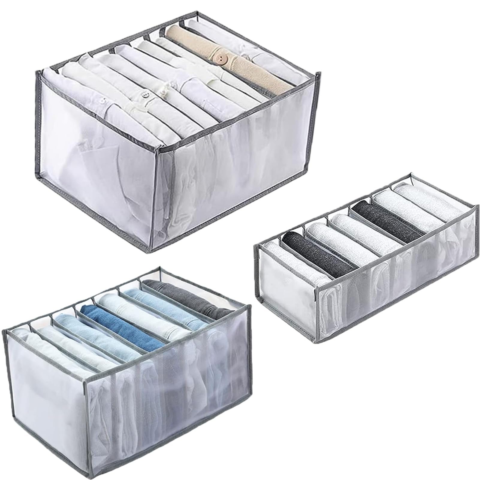 BetterJonny 3pcs Wardrobe Clothes Organizer, 7+7+9 Grids Drawer