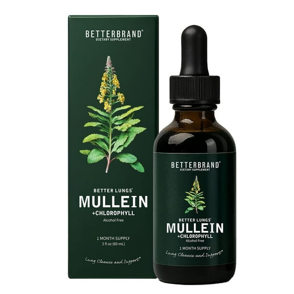Betterbrand Mullein Drops for Lung Detox - Mullein Leaf Tincture with Chlorophyll - Helps support respiratory health, Alcohol-Free, 1 month supply - 60ml