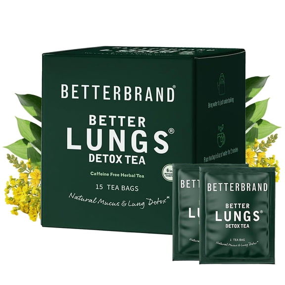Betterbrand Mullein Tea Bags for Lung Detox - Respiratory Support with Thyme, Elderberry, Ginseng, Ginger, Caffeine Free Herbal Blend - 15 Tea Bags (Pack of 1 )