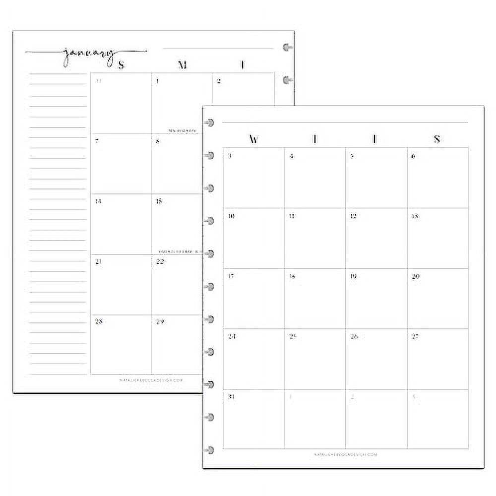 BetterNote 2024 Monthly Calendar .. Refill Fits Disc Notebooks, .. Fits Happy Planner, Levenger