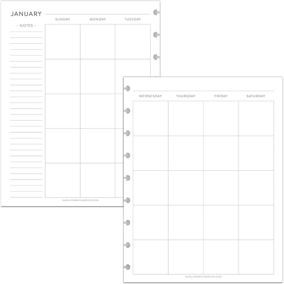 BetterNote Monthly Undated Calendar Refill for Discbound Notebooks, Fits Levenger Circa, Happy Planner, Staples Arc, , InkWell Press, IWP, MAMBI (9-Disc, 7"x9.25", Classic)