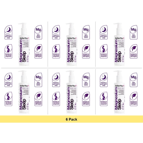 BetterYou Magnesium Sleep Body Lotion 6.08 oz - 6 Pack Bundle | Lavender Chamomile Relaxing Body Cream