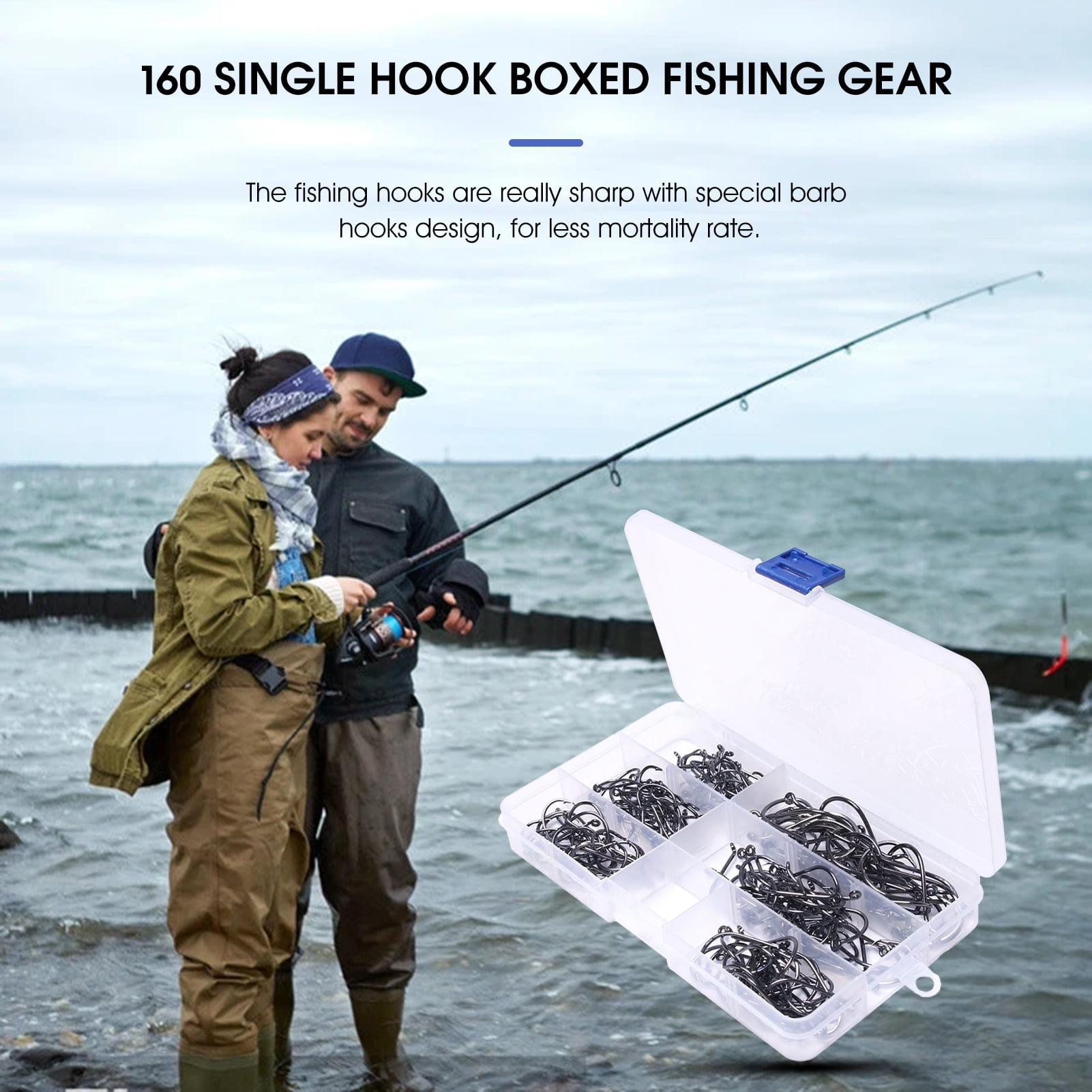 BetterZ 160Pcs Dedicated Fishing J Hook High Strength Easy to Use Reble  Durable Fishing Hook for Outdoor 