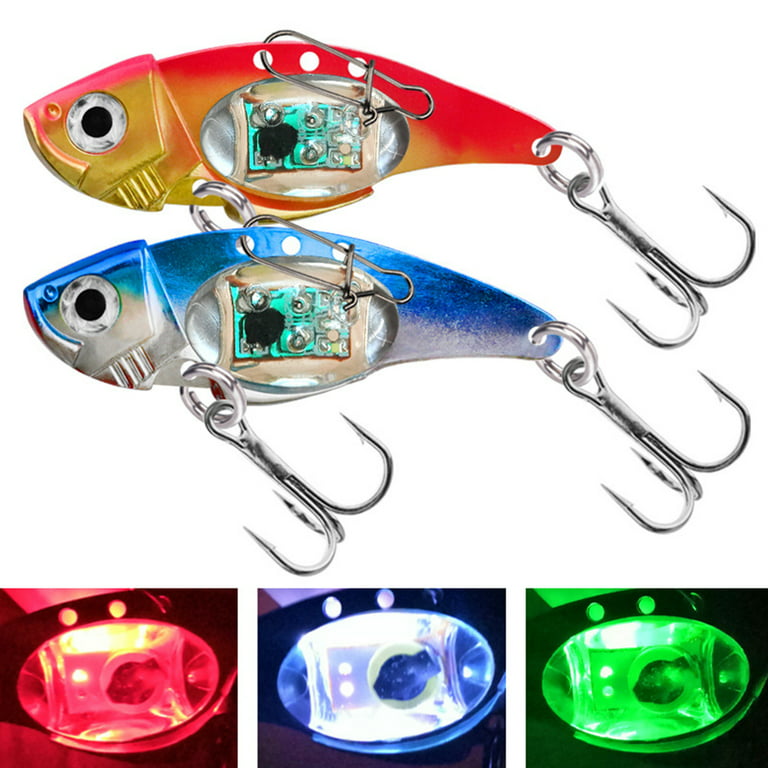 Betterz 8cm Metal Electronic Vibration Fake Bait Faux Lure Fish Hooks with LED Light, Red