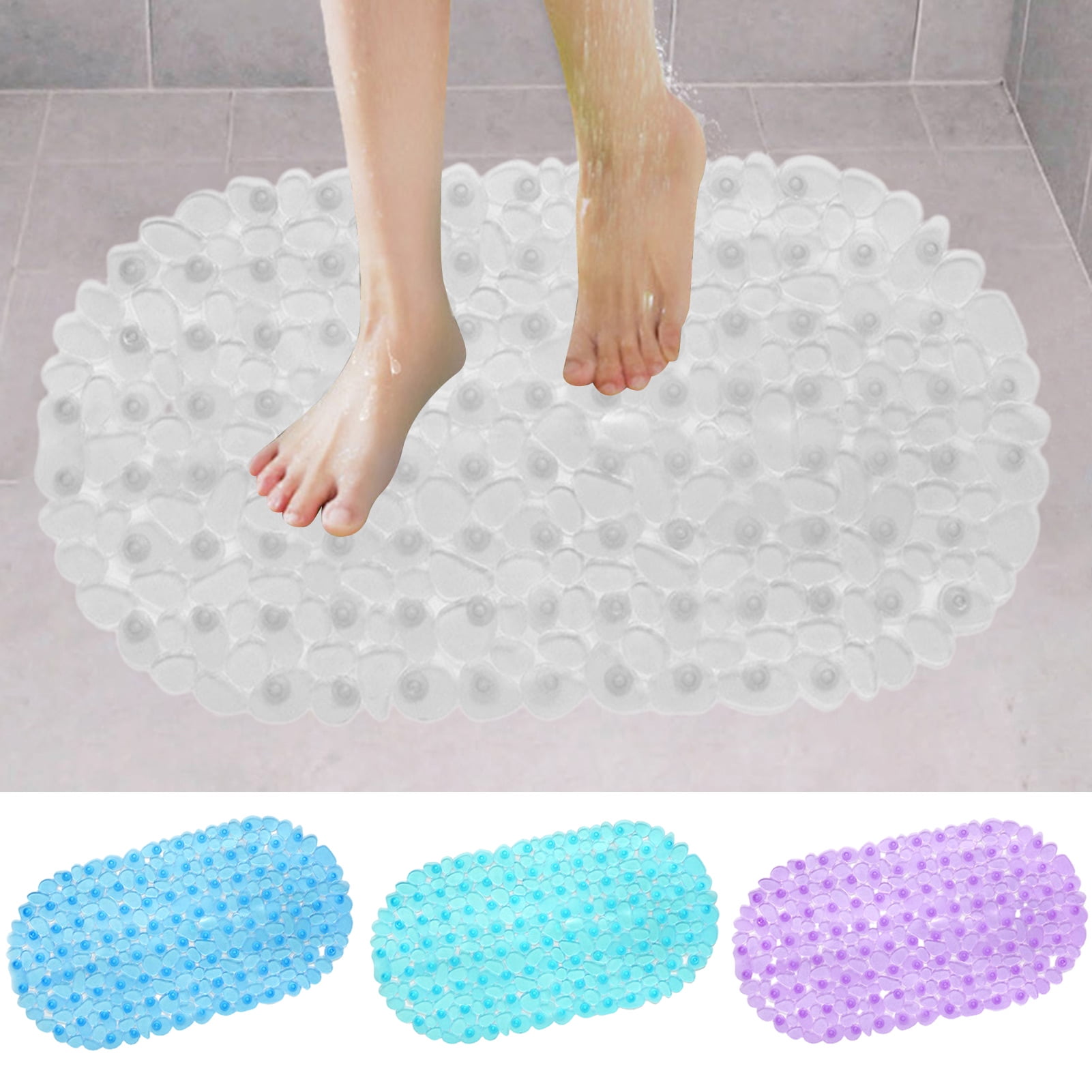 BetterZ Pebble Pattern Bathtub Mat with Suction Cup PVC Anti-skid Colorful  Shower Mat for Door