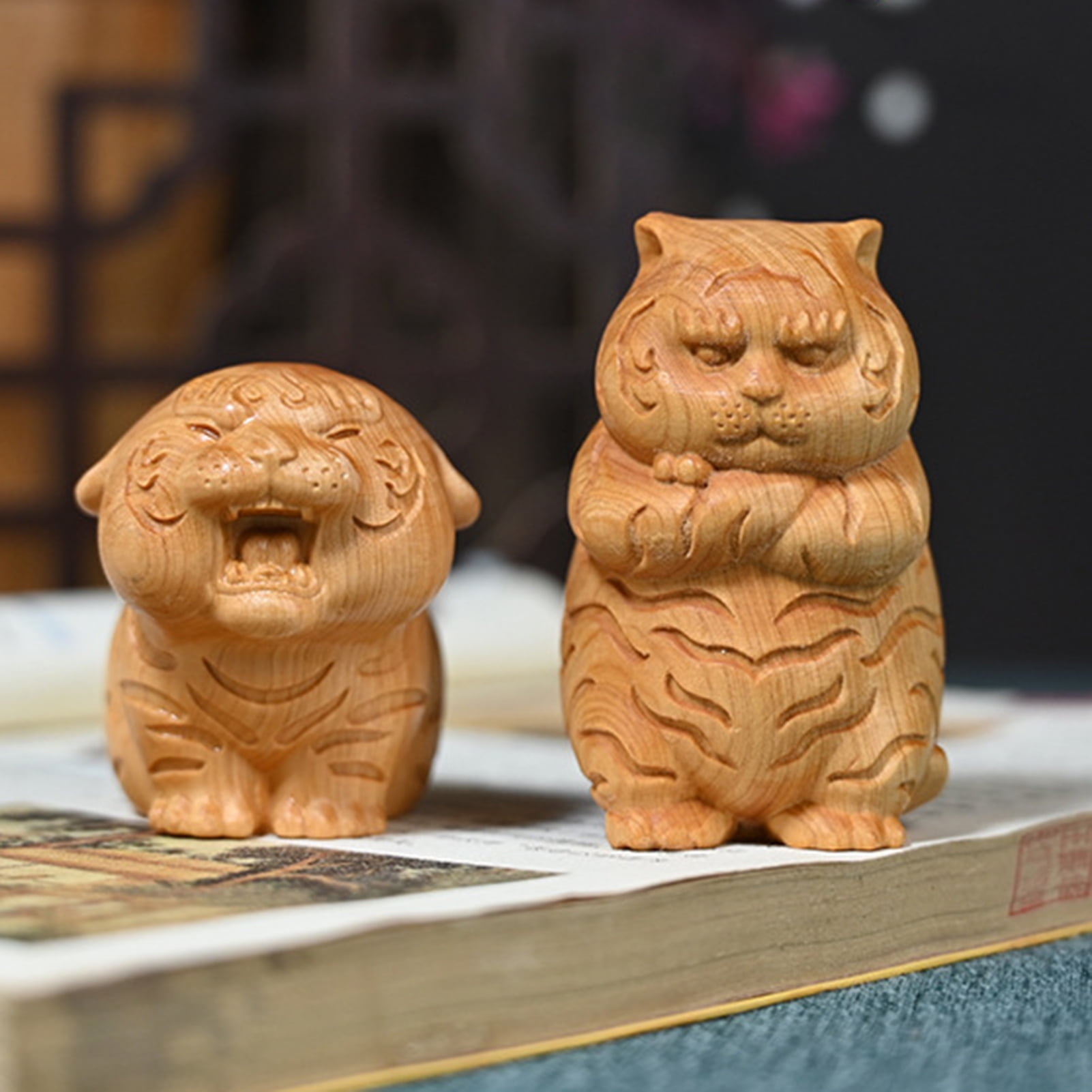 ZAMTAC Wood Carving Tiger Foot Base Vase Teapot Flower Vases Crafts Decoration Wooden Base - (Color: 3pcs for 1 Set) Woodcut Tiger - Etsy