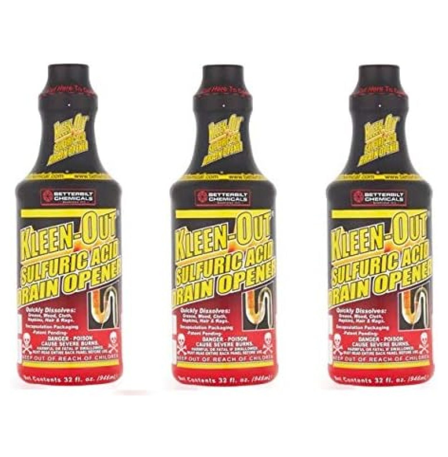 Betterbilt Chemicals KleenOut Sulfuric Acid Drain Opener, 32 fl oz (3