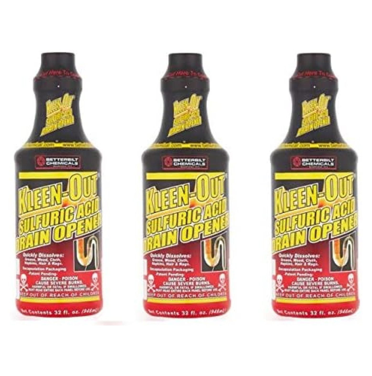 Betterbilt Chemicals KleenOut Sulfuric Acid Drain Opener, 32 fl oz (3