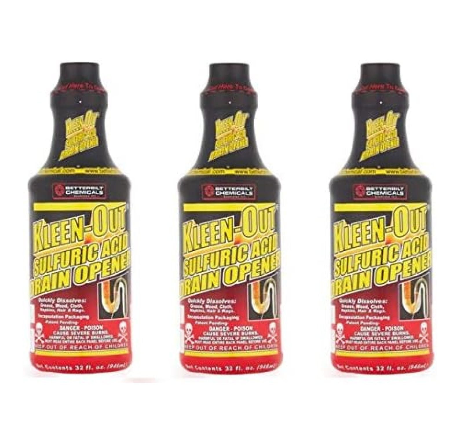 Betterbilt Chemicals KleenOut Sulfuric Acid Drain Opener, 32 fl oz (3