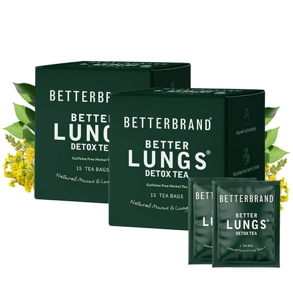 Betterbrand Mullein Tea Bags for Lung Detox - Respiratory Support with Thyme, Elderberry, Ginseng, Ginger, Caffeine Free Herbal Blend - 15 Tea Bags (Pack of 2)
