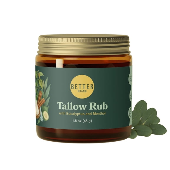 Betterbrand Petroleum-Free Medicated Tallow Rub Natural Vapor Rub Alternative with Menthol & Eucalyptus - Grass-Fed Tallow Balm for Chest Congestion Relief - 1.6oz
