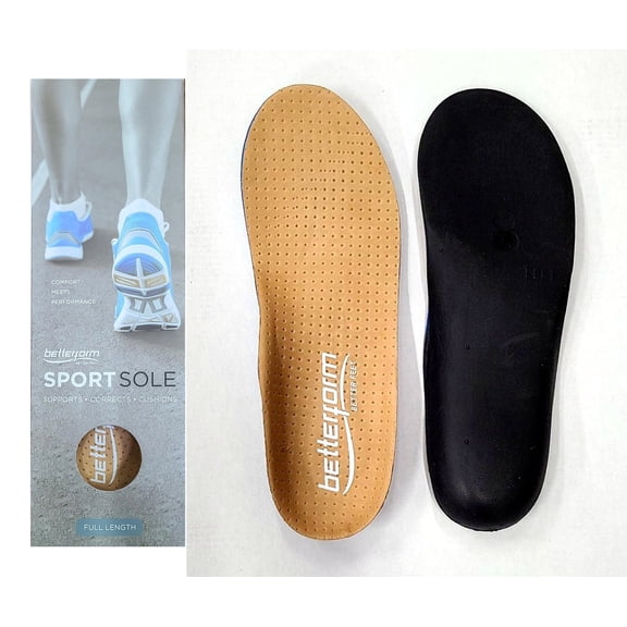 Betterform SportSole Leather Orthotic Arch Supports Replacement Shoe Insoles Full Length Men 7-7.5 / WOM 9-9.5 Size E