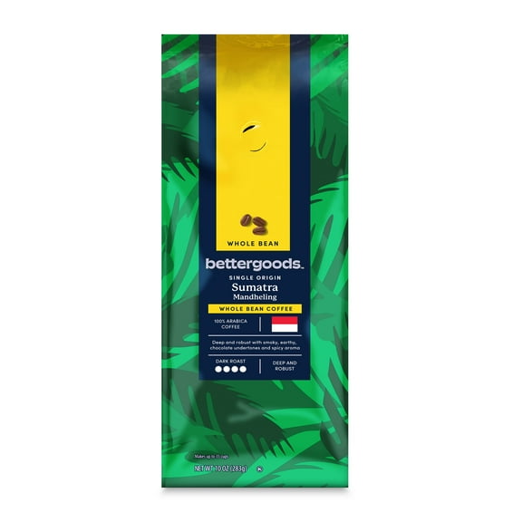 bettergoods Single Origin Sumatra Mandheling Whole Bean Coffee, Dark Roast, 10 oz