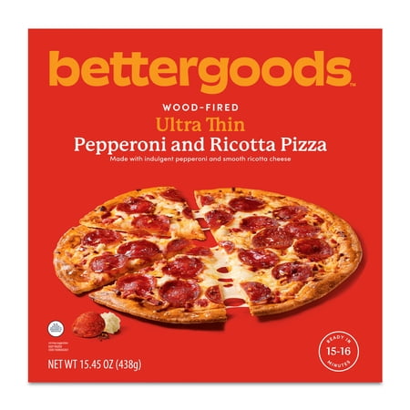bettergoods Wood-Fired Ultra Thin Pepperoni and Ricotta Pizza, 15.45 oz (Frozen)