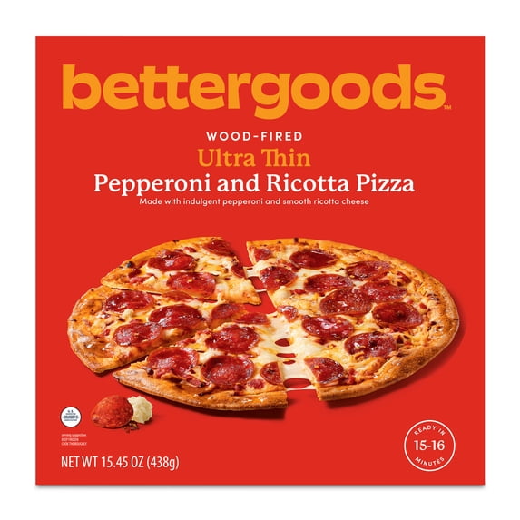 bettergoods Wood-Fired Ultra Thin Pepperoni and Ricotta Pizza, 15.45 oz (Frozen)