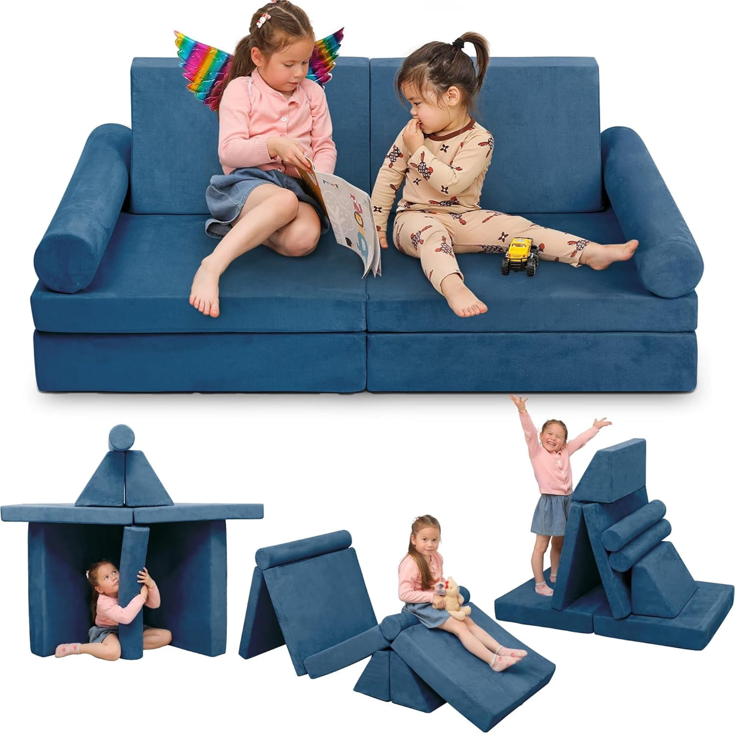 Betterhood Play Couch Sofa for Kids Imaginative Play Set, Medium, Blue