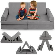 Betterhood Play Couch Sofa for Kids Imaginative Play Set, Medium, Gray, Suede Covers, Sponge Filled