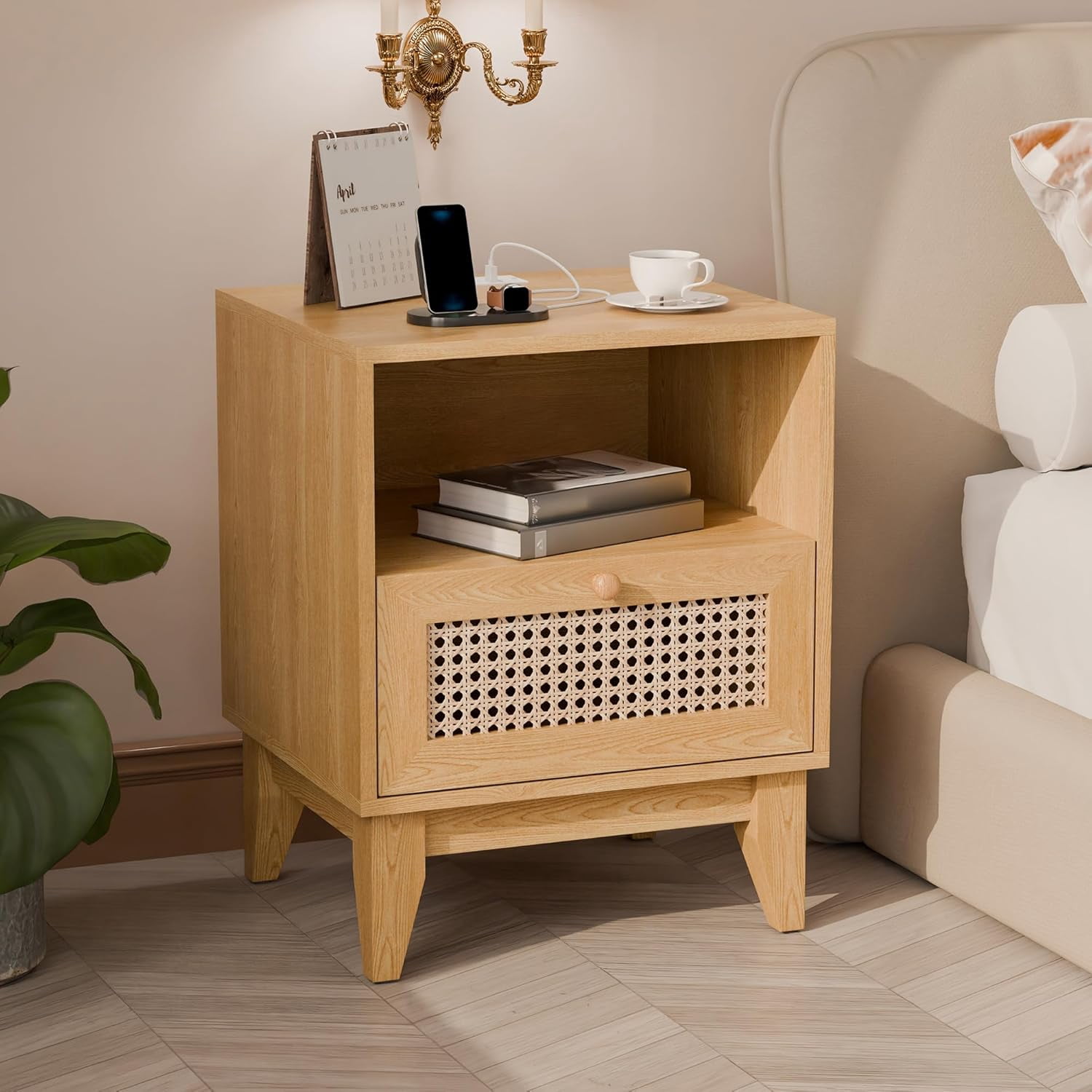 Betterhood Rattan Nightstand, Night Stand with Drawers, Night Stand ...