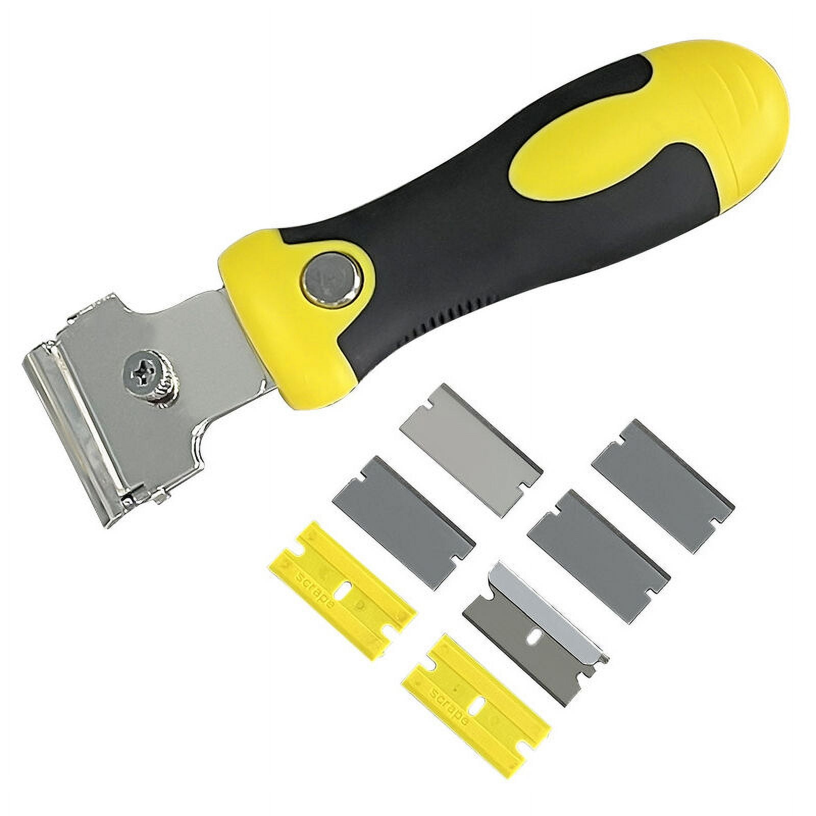 Betterlife Adjustable Scraper Removing Tile Glue with 8 Replacement Blades Metallic + Microfiber