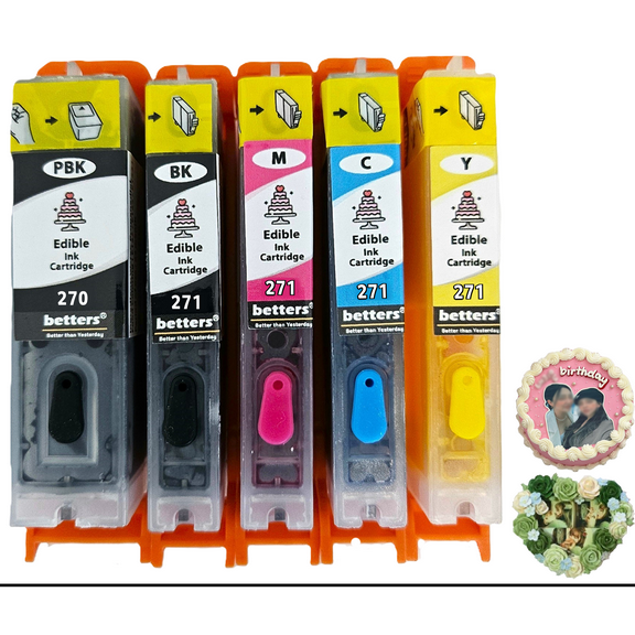 Betters Edible Ink Cartridges for Canon PGI-270XXL CLI-271XXL, Food-Safe Ink for Cake, Cookie & Cupcake Printing, Edible Image Inks