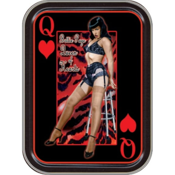 Bettie Page Queen of Hearts Stash Tin Storage Container 4.37" L x 3.5" W x 1" H