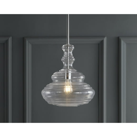JONATHAN Y Bettina 13.37" Glass/Metal LED Pendant, Chrome/Clear