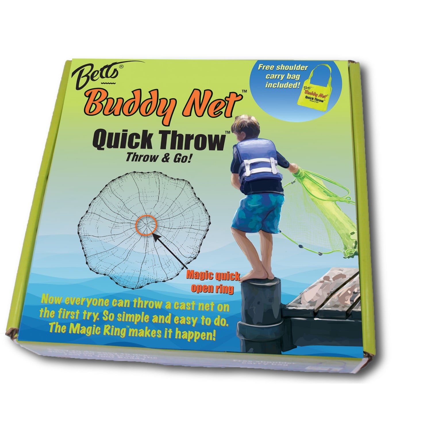 Betts Buddy Quick Throw Net 4 Ft. 3/8 In. mesh Chartreuse