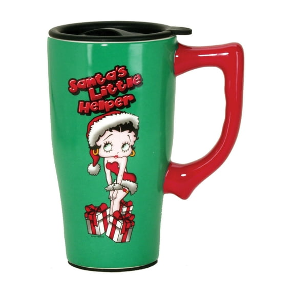 Betty Boop 12188 Christmas, Green Santa Travel Mug, 5.2" x 3.5" x 6.5",