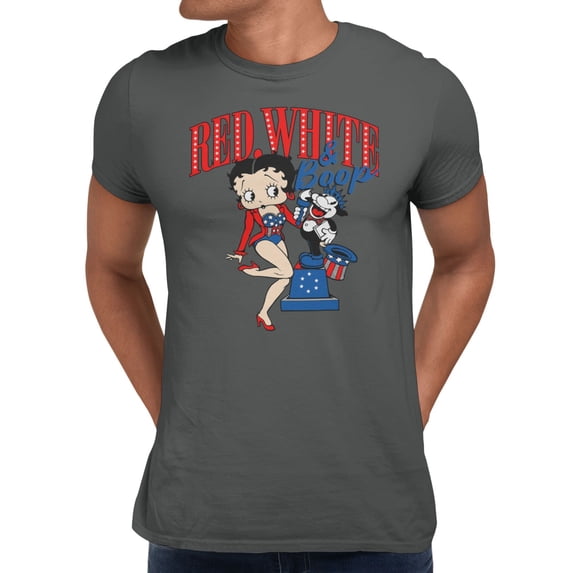 Betty Boop 4th Of July Red White & Boop Men's T Shirt (Charcoal, S-XXXL)