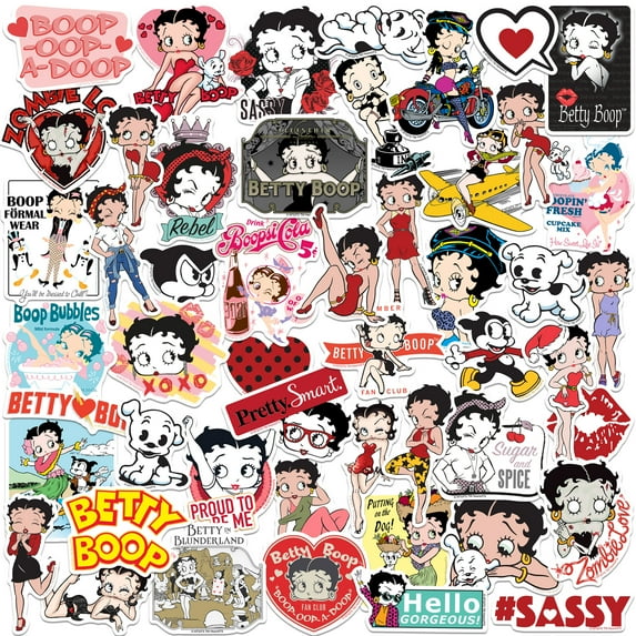 Betty Boop 50CT Sticker Pack Large Deluxe Stickers Variety Pack - Laptop, Water Bottle, Scrapbooking, Tablet, Skateboard, Indoor/Outdoor - Set of 50