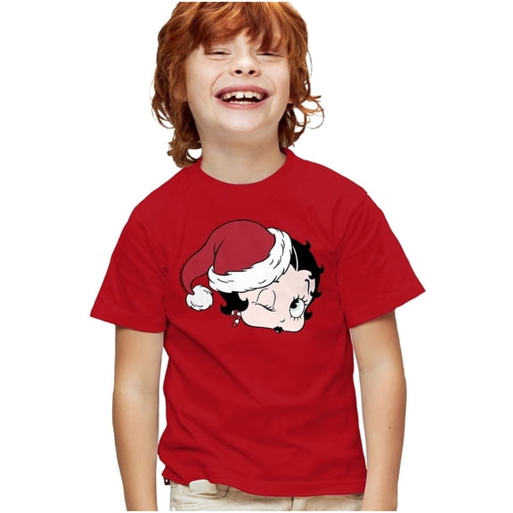 Betty Boop A Christmas Wink Kids T Shirt for Youth Boys and Girls, Red, Medium