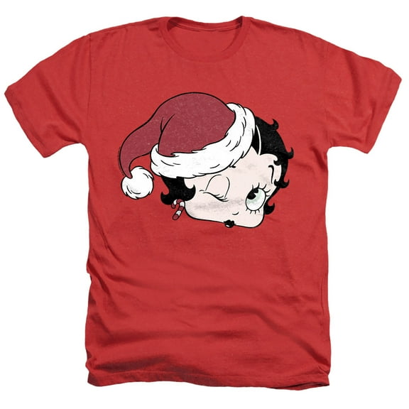 Betty Boop A Christmas Wink Unisex Adult Heather T Shirt, Red Heather, Medium