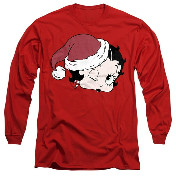 Betty Boop A Christmas Wink Unisex Adult Long-Sleeve T Shirt, Red, Small