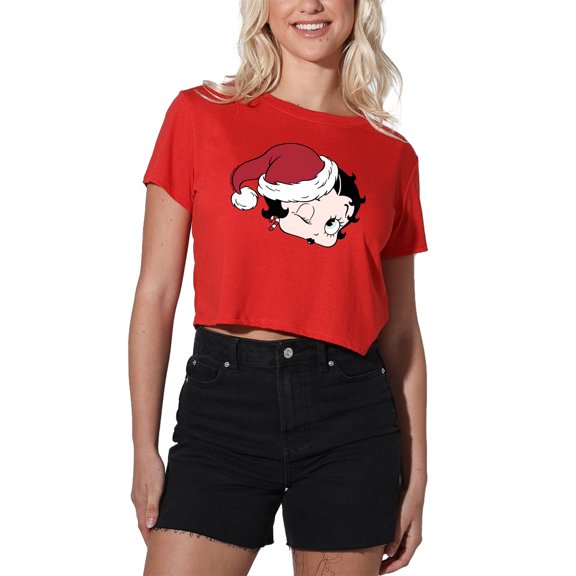 Betty Boop A Christmas Wink Women's Crop Top T-Shirt, Red, Small