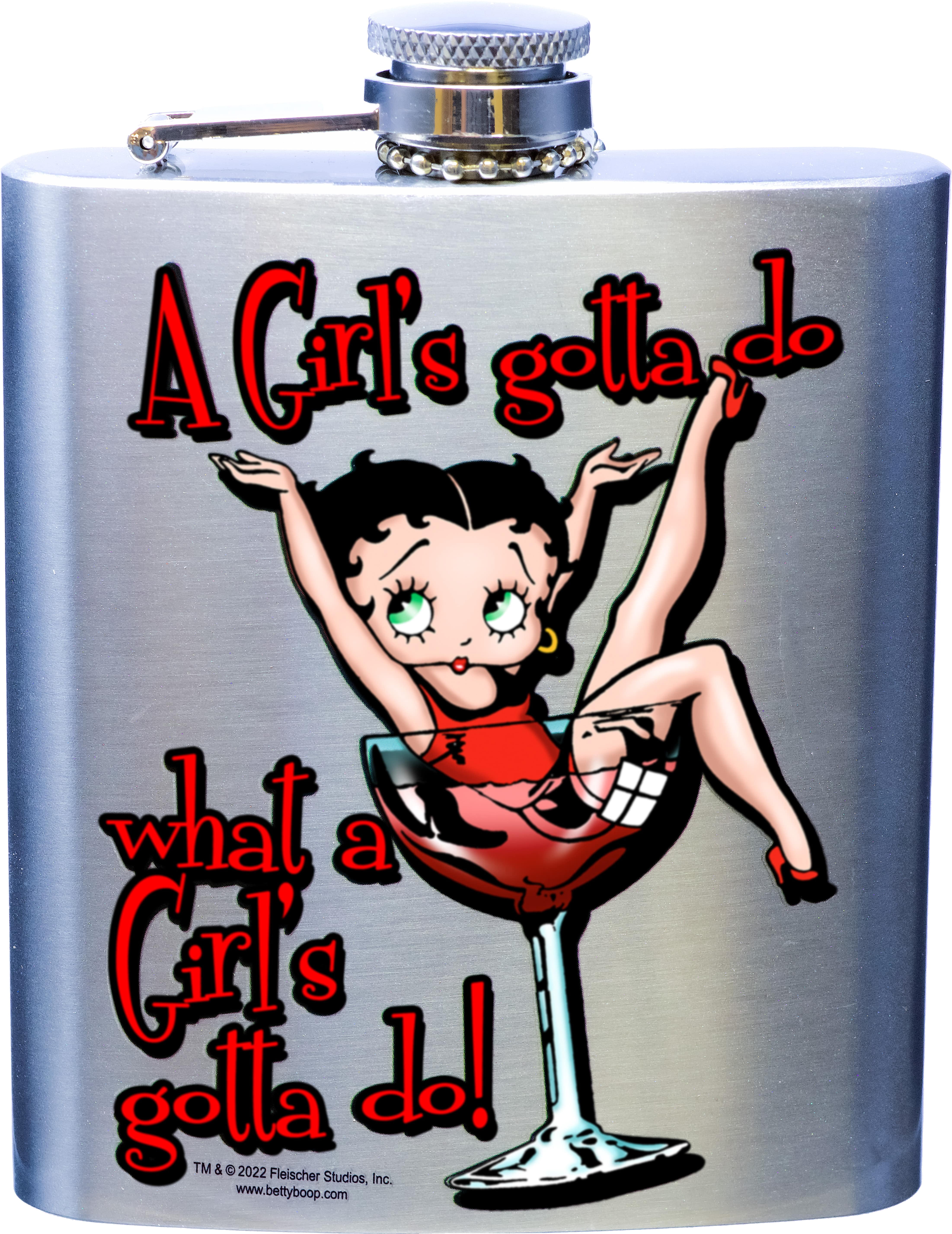 Spoontiques Hip Flask, 7 Ounce, Betty Boop, Stainless Steel
