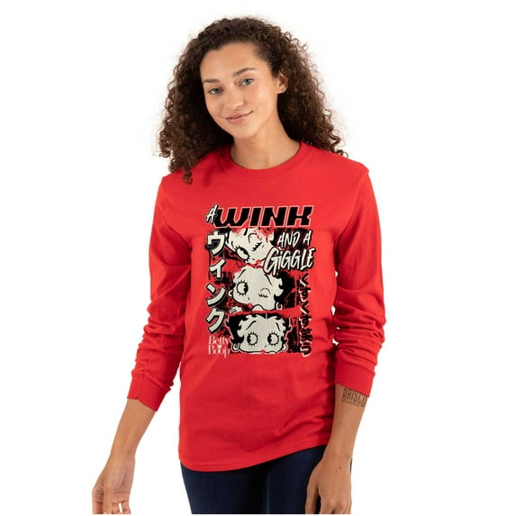 Betty Boop A Wink And A Giggle Women Plus Size Long Sleeve Tee Brisco Brands 3X