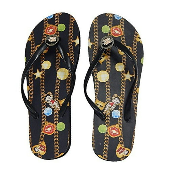 Betty Boop Adult Women Flip Flop Sandal Thong Slide Wedge (Size 8 Betty Kissy Lips- Charms)
