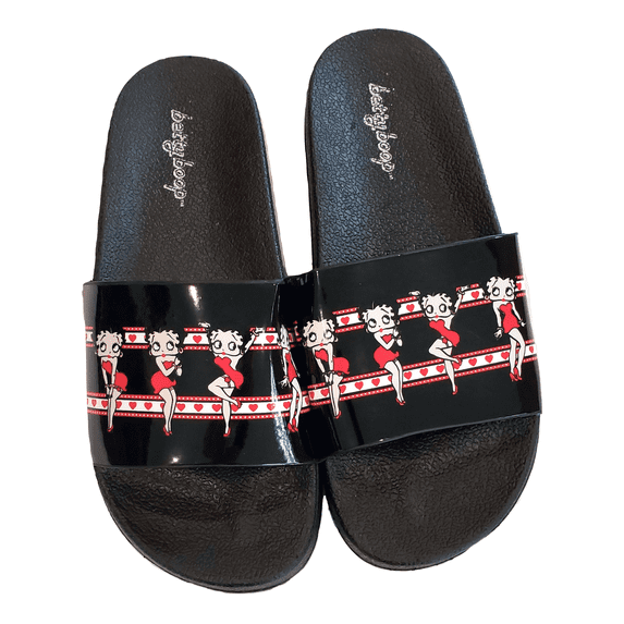 Betty Boop Adult Women Flip Flop Sandal Thong Slide Wedge (Size 9 Black Betty Slide)