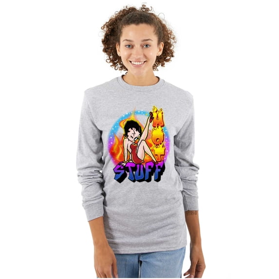 Betty Boop Air Brushed Hot Stuff Women Plus Size Long Sleeve Tee Brisco Brands 3X