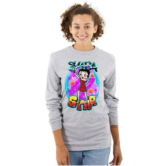 Betty Boop Air Brushed Supastar Women Plus Size Long Sleeve Graphic Tee Brisco Brands 3X