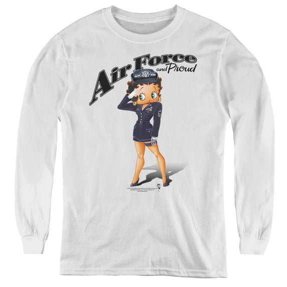 Betty Boop Air Force Boop Youth Long Sleeve T-Shirt Tee White