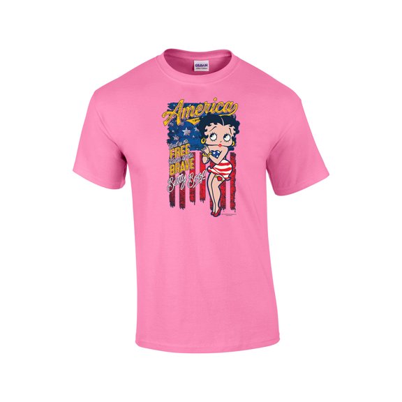 Betty Boop America Land of the Free Home of the Brave Distressed Unisex Short Sleeve T-shirt Graphic Tee Graphic Tee-Azalea-small