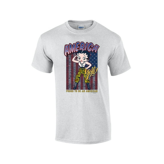Betty Boop America Y'all Proud American Distressed Unisex Short Sleeve T-shirt Graphic Tee Graphic Tee-Ash-large
